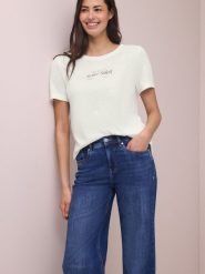 Street One Koszulka Kobiety Sztuczne włókno biały, 44. Białe t-shirty damskie Street One, bez wzorów, z materiału, bez kołnierzyka. Za 89.95 zł.