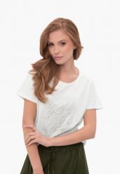 Koszulka z dżetami T-PRESTO. Białe t-shirty damskie Volcano, m, bez wzorów, z bawełny, bez ramiączek. Za 64.99 zł.