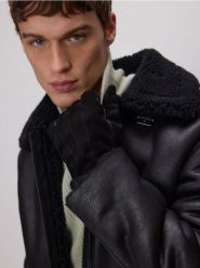 Skórzane rękawiczki z łączonych materiałów - czarny. Czarne rękawiczki męskie Reserved, bez wzorów, z materiału. W wyprzedaży za 79.99 zł.