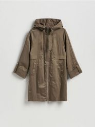 Kurtka parka z kapturem - brązowy. Brązowe kurtki damskie Reserved, l, bez wzorów, z tkaniny. Za 199.99 zł.