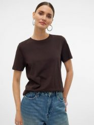 Vero Moda Koszulka w kolorze brązowym rozmiar: M. Brązowe bluzki damskie Vero Moda, m, bez wzorów, z bawełny, bez kołnierzyka. Za 55.95 zł.