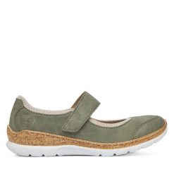 Półbuty Rieker. Zielone półbuty damskie Rieker, bez wzorów, bez obcasa, na płaskiej podeszwie. Za 223.99 zł.