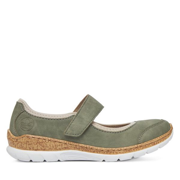 Półbuty Rieker. Zielone półbuty damskie Rieker, bez wzorów, bez obcasa, na płaskiej podeszwie. Za 319.99 zł.