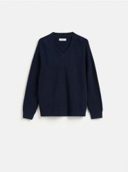 Strukturalny sweter z bawełną - granatowy. Niebieskie swetry męskie Reserved, l, bez wzorów, z bawełny, bez kołnierzyka. Za 159.99 zł.