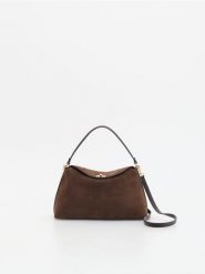 Torebka z imitacji zamszu - ciemnobrązowy. Brązowe torebki klasyczne damskie Reserved, bez wzorów, ze skóry, bez dodatków. Za 139.99 zł.