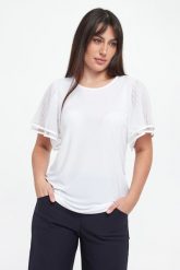 Bluzka damska z tiulowymi rękawami JOSEPH RIBKOFF. Bluzki damskie Joseph Ribkoff, s, bez wzorów, z tiulu, bez kołnierzyka, bez ramiączek. Za 949.00 zł.