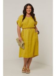 Curvy Lady Lniana sukienka w kolorze żółtym rozmiar: 44/46. Żółte sukienki damskie Curvy Lady, na co dzień, bez wzorów, ze lnu, klasyczne, bez kołnierzyka, bez ramiączek, midi, proste. Za 193.24 zł.