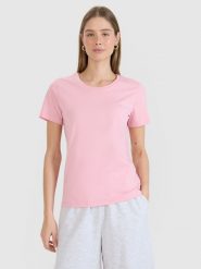 4F T-shirt regular gładki damski - różowy XL. Czerwone t-shirty damskie 4f, xl, bez wzorów, z bawełny, bez kołnierzyka. Za 49.99 zł.