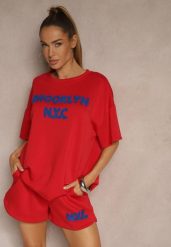 Czerwony Komplet z Wiskozą o Fasonie Oversize T-shirt i Szorty Lirafina. Czerwone szorty damskie Renee, bez wzorów, z wiskozy. Za 189.99 zł.