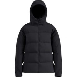 Kurtka puchowa Odlo Jacket insulated DOWN HOODED. Czarne kurtki męskie Odlo, na zimę, l, bez wzorów, z materiału, sportowe, z kapturem. Za 1,499.99 zł.