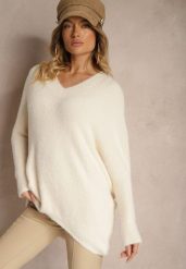Beżowy Sweter z Dodatkiem Kaszmiru o Kroju Nietoperza Edalianna. Brązowe swetry klasyczne damskie Renee, uniwersalny, z jeansu, bez kołnierzyka. Za 129.99 zł.