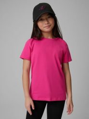 4F T-shirt regular gładki dziewczęcy - różowy 146 (10-11 lat). Czerwone koszulki dziewczęce 4f, bez wzorów, z bawełny, bez ramiączek. Za 29.99 zł.