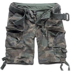 Szorty bushcraft męskie Brandit M65 Savage z Paskiem Vintage Woodland. Brązowe szorty męskie Brandit, bez kołnierzyka. Za 284.50 zł.