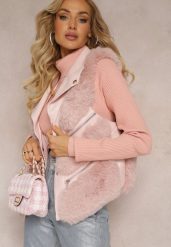 Różowa Kamizelka z Futerka Ozdobiona Wstawkami z Imitacji Skóry Cresstte. Czerwone kamizelki damskie Renee, l, ze skóry. Za 129.99 zł.