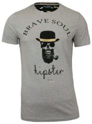 T-Shirt męski (koszulka) - Brave Soul - Hipster z Fajką w Kapeluszu. Szare t-shirty męskie Brave Soul, m, bez wzorów, z bawełny, bez kołnierzyka. Za 69.00 zł.