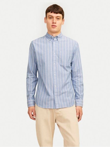 Jack & Jones Koszula Brook 12192150 Niebieski Slim Fit. Niebieskie koszule męskie Jack & Jones, m, bez wzorów, z bawełny, bez kołnierzyka, bez ramiączek. Za 99.99 zł.