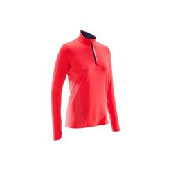 Koszulka do biegania długi rękaw RUN DRY+ damska. Czerwone t-shirty damskie KALENJI, bez wzorów, z elastanu, bez kołnierzyka. Za 49.99 zł.