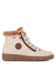 Remonte Trzewiki D1T72-60 Beżowy. Brązowe botki damskie Remonte, ze skóry, bez obcasa, na płaskiej podeszwie, bez zapięcia. Za 309.99 zł.