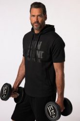 Męska Bluza z kapturem Iron Anvil fitness rękaw 1/2 szybkoschnąca kaptur. Czarne bluzy sportowe męskie JAY-PI, bez wzorów, z bawełny, bez kołnierzyka, bez ramiączek. Za 279.99 zł.