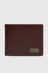 GUESS Brązowy portfel męski New Bosto Bifold. Brązowe portfele męskie Guess, z aplikacjami, ze skóry. W wyprzedaży za 251.99 zł.