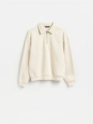 Bluza z kołnierzykiem polo - beżowy. Brązowe bluzy bez kaptura męskie Reserved, l, z bawełny. Za 139.99 zł.