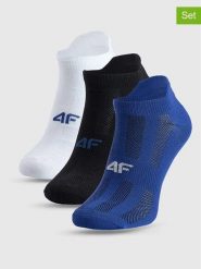 4F Skarpety sportowe (3 pary) w kolorze biało-czarno-granatowym rozmiar: 39-42. Białe skarpetki męskie 4f, bez wzorów. Za 35.10 zł.