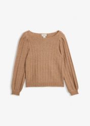 Sweter z rękawami bufkami. Czerwone swetry klasyczne damskie bonprix, bez kołnierzyka. Za 139.99 zł.