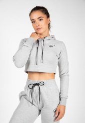 Pixley Crop Top Bluza z kapturem - Szary. Szare bluzy sportowe damskie GORILLA WEAR, s, bez wzorów, z bawełny, bez ramiączek, z kapturem. Za 198.00 zł.
