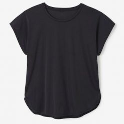 Koszulka fitness damska Domyos krótki rękaw. Czarne bluzki damskie DOMYOS, l, bez wzorów, z elastanu, bez ramiączek. Za 59.99 zł.
