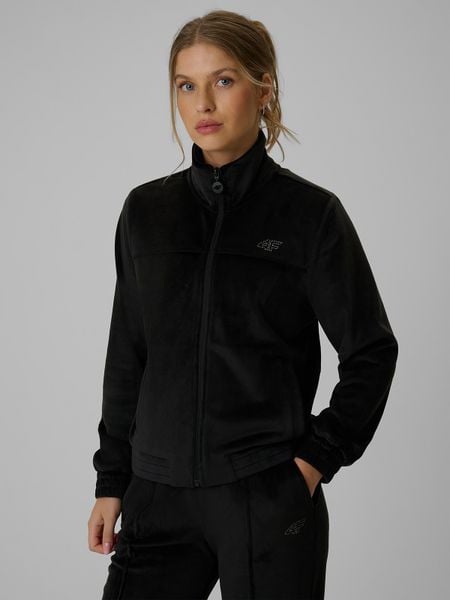 4F Bluza welurowa regular bez kaptura damska - czarna XL. Czarne bluzy bez kaptura damskie 4f, xl, z materiału. Za 179.99 zł.