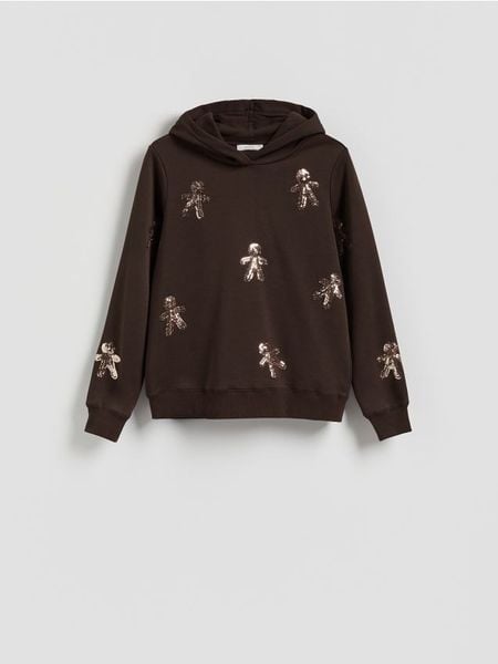 Bluza ze świątecznym motywem - ciemnobrązowy. Brązowe bluzy bez kaptura damskie Reserved, l, z bawełny. Za 99.99 zł.