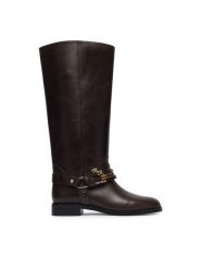 PINKO Oficerki Cheval 01 SD0583P001 Brązowy ciemny. Brązowe kozaki damskie Pinko, ze skóry, bez obcasa, na płaskiej podeszwie. Za 1,829.00 zł.