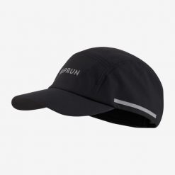 Czapka z daszkiem do biegania Kiprun 5 paneli hydrofobowa. Czarne czapki męskie KIPRUN, bez wzorów, z materiału, sportowe. Za 54.99 zł.