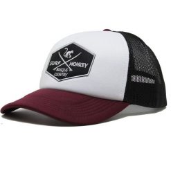 Czapka Trucker - Wyściełana / Uniwersalny rozmiar (Bordowy/Czarny). Czerwone czapki męskie SURF MONKEY, z aplikacjami, z poliesteru. Za 159.95 zł.