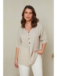 Curvy Lady Lniana bluzka w kolorze beżowym rozmiar: 48/50. Brązowe bluzki damskie Curvy Lady, bez wzorów, ze lnu, klasyczne, bez kołnierzyka, bez ramiączek. Za 140.53 zł.