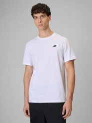 4F T-shirt regular gładki męski - biały XL. Białe t-shirty męskie 4f, m, bez wzorów, z jeansu, bez kołnierzyka. Za 49.99 zł.