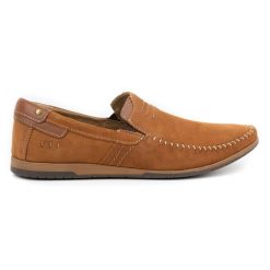 KOMODO Mokasyny męskie skórzane 876 camel wielokolorowe. Brązowe mokasyny męskie z gumy. Za 377.80 zł.