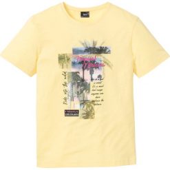 T-shirt z nadrukiem bonprix jasnożółty z nadrukiem. Żółte t-shirty męskie bonprix, m, bez wzorów, bez kołnierzyka. Za 24.99 zł.