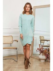 Joséfine Sukienka dzianinowa "Alfonse" w kolorze turkusowym rozmiar: L. Niebieskie sukienki damskie Joséfine, na co dzień, l, bez wzorów, z dzianiny, bez kołnierzyka, bez ramiączek, midi, proste. Za 187.07 zł.