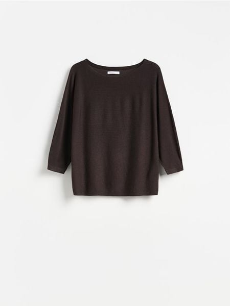 Gładki sweter z wiskozą - ciemnobrązowy. Brązowe swetry klasyczne damskie Reserved, l, z dzianiny, bez kołnierzyka. Za 79.99 zł.