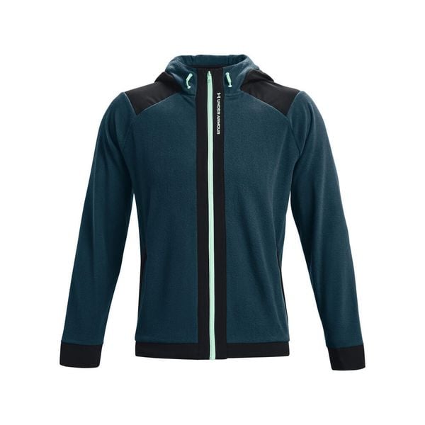Bluza z kapturem Under Armour RUSH FZ. Niebieskie bluzy sportowe męskie Under Armour, bez wzorów, z materiału, bez kołnierzyka, bez ramiączek. Za 469.80 zł.