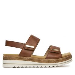 Sandały Remonte. Brązowe sandały damskie Remonte, bez wzorów, bez obcasa, na koturnie. Za 379.99 zł.