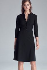 Czarna Casualowa Skromna Sukienka Zapinana na Napki. Czarne sukienki damskie Nife, s, bez wzorów, z elastanu, wizytowe, bez kołnierzyka, bez ramiączek. Za 247.90 zł.