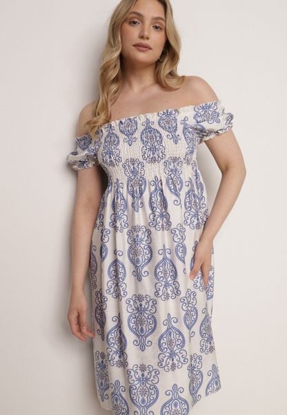 Niebieska Wiskozowa Sukienka Hiszpanka w Etniczny Wzór Hywen. Niebieskie sukienki damskie Born2be, na spacer, bez wzorów, z wiskozy, boho, bez kołnierzyka, bez ramiączek, mini. Za 59.99 zł.