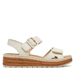 Sandały Rieker. Brązowe sandały damskie Rieker, bez wzorów, bez obcasa, na koturnie. Za 319.99 zł.