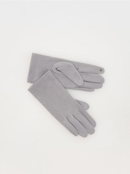 Gładkie rękawiczki - jasnoszary. Szare rękawiczki damskie Reserved, bez wzorów. W wyprzedaży za 22.99 zł.