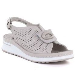 Sandały damskie na koturnie szare eVento 9759. Szare sandały damskie Evento, w ażurowe wzory, ze skóry ekologicznej, bez obcasa, na koturnie. Za 189.99 zł.