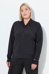 Damskie Bluza dresowa funkcyjna stójka otwór na kciuk z recyklingu. Czarne bluzy sportowe damskie Ulla Popken, plus size, bez wzorów, z dresówki, bez ramiączek, długie, bez kaptura. Za 233.99 zł.