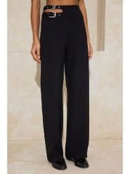 Trendyol Spodnie w kolorze czarnym rozmiar: 36. Czarne spodnie materiałowe damskie Trendyol, bez wzorów, z materiału, z podwyższonym stanem. Za 104.99 zł.