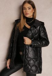 Czarna Kurtka z Geometrycznym Pikowaniem i Kapturem Meole. Czarne kurtki damskie Renee, na jesień, l, bez wzorów, z tkaniny. Za 279.99 zł.